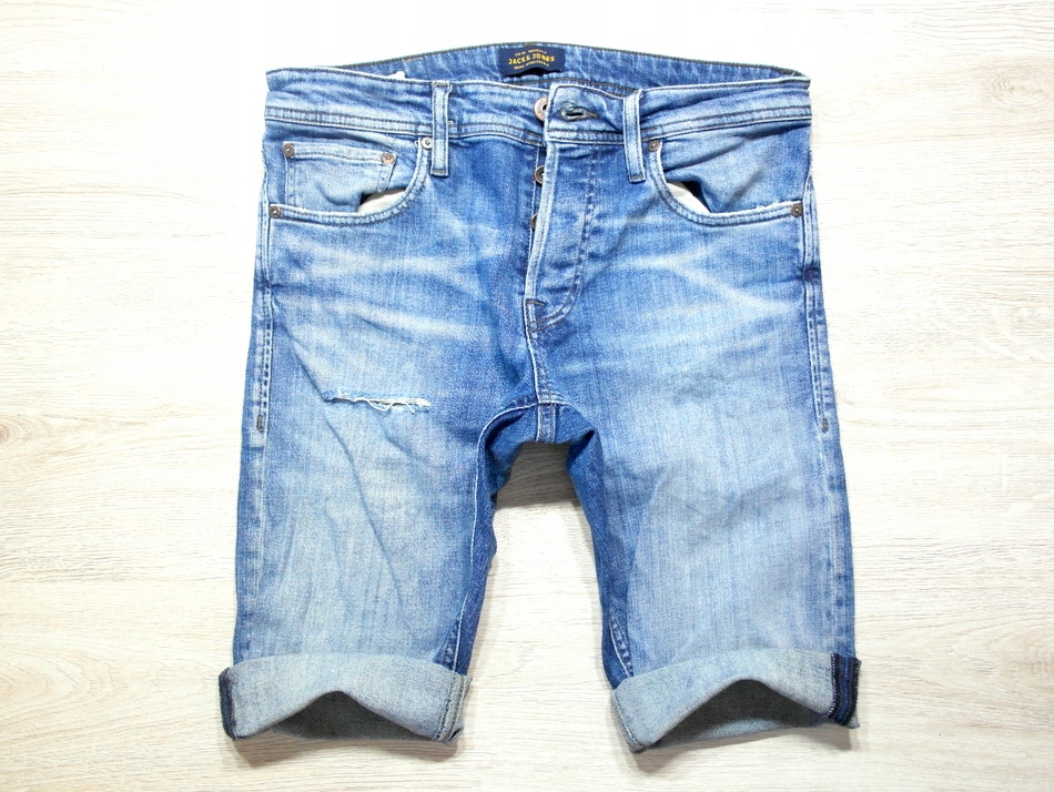 JACK JONES _ ŚWIETNE JEANSOWE SPODENKI Z LOGO_ W30