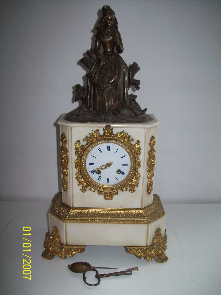 -OBNIŻKA-[@hr] -Figuralny Brąz złocony zegar ok 1850r