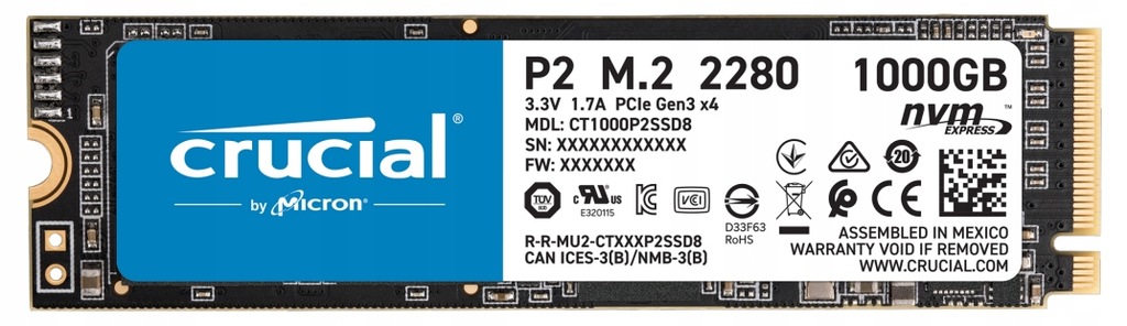 Dysk SSD Crucial P2 1TB M.2 PCIe NVMe