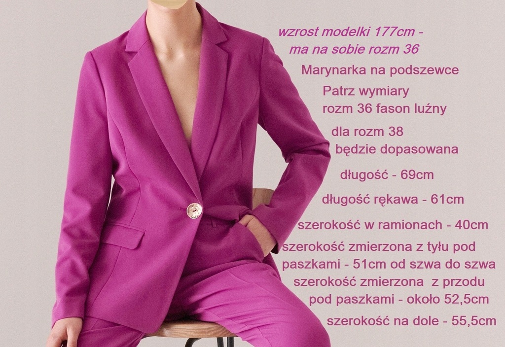 MOHITO S żakiet marynarka FUKSJA WYPADA na r M