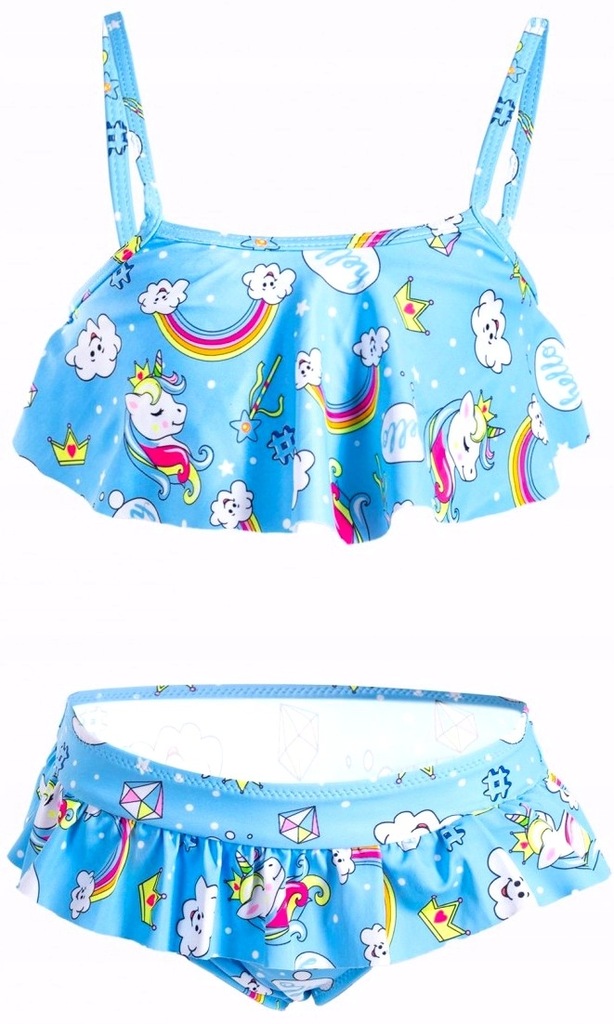 DWUCZĘŚCIOWY KOSTIUM KĄPIELOWY STRÓJ UNICORN JEDNOROŻEC FALBANKI 128/134 HD