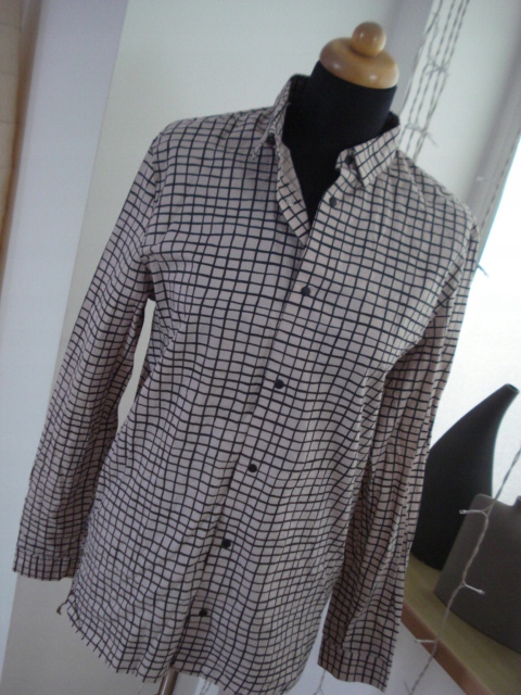 COS beżowa czarna kratka koszula bawełna S/36
