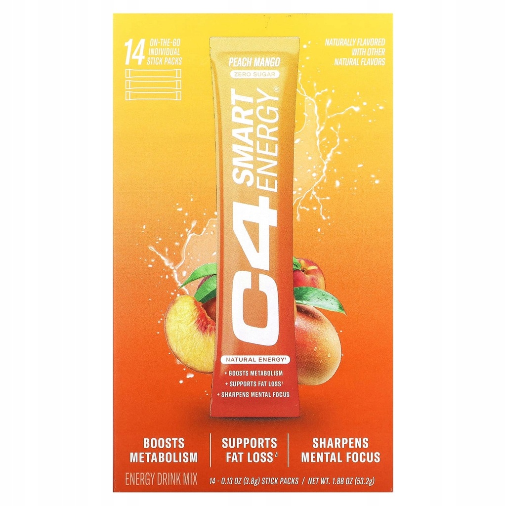 Cellucor, C4 Smart Energy Drink Mix, Peach Mango, 14 Sticks, 0.13 oz (3.8 g