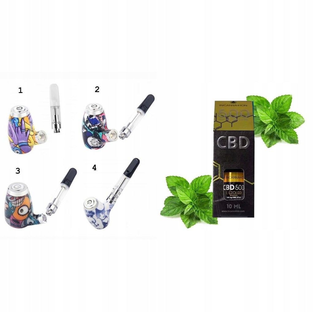 ZESTAW FAJKA LIQUID CBD 500MG MIĘTA + VAPE PEN WAPORYZATOR BATERIA 510