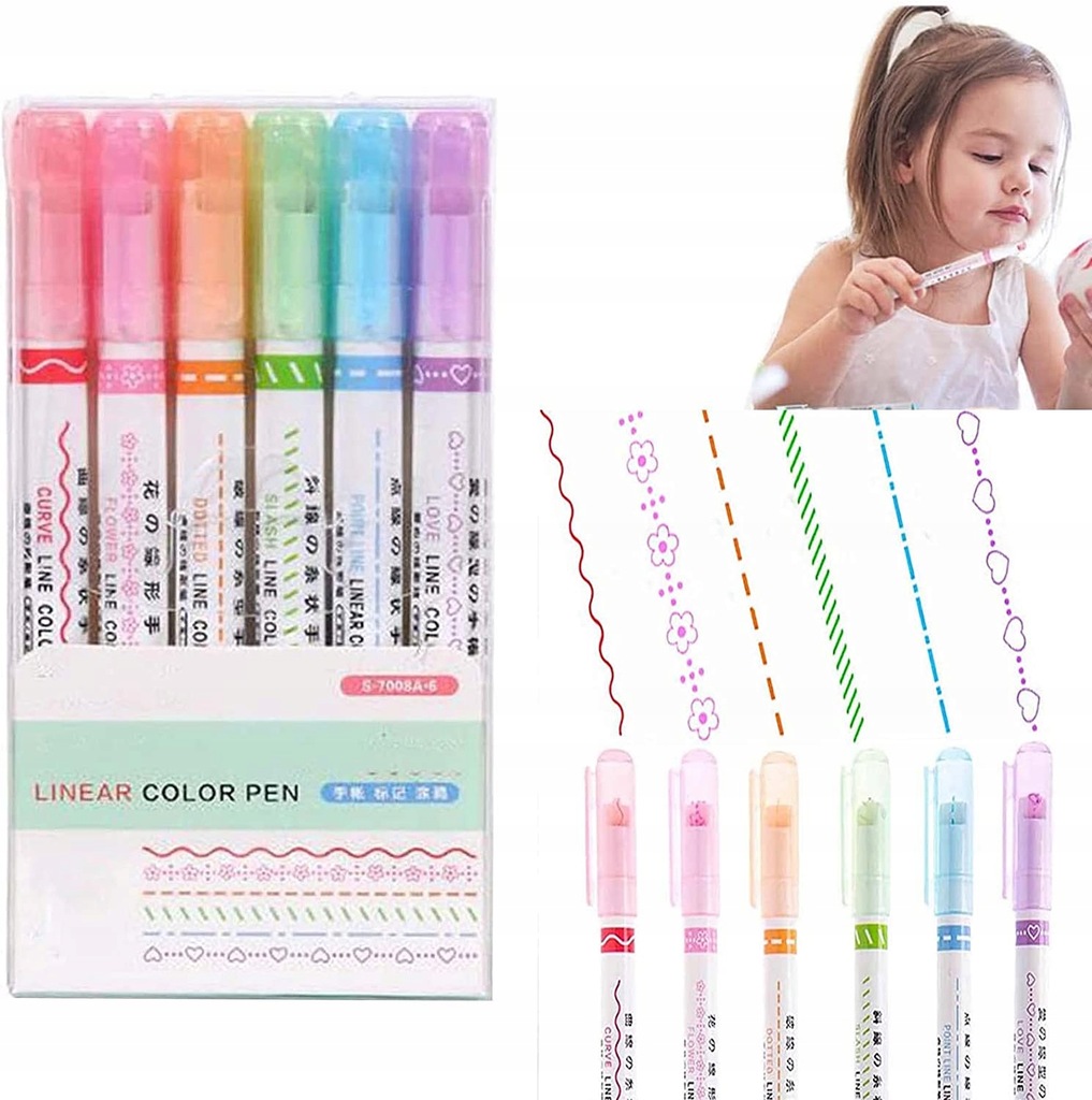 Curve Highlighter Pen Set,Dual Tip Pens with 6 Dif