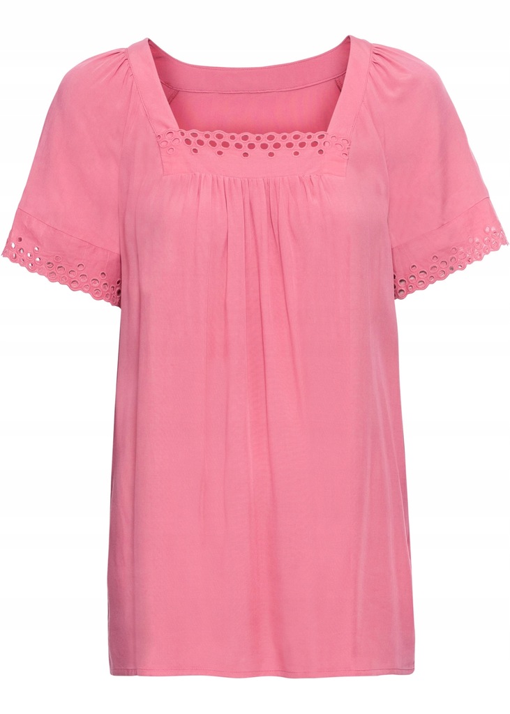 Z4938 SHIRT BLUZKOWY Z AŻUROWĄ KORONKĄ RÓŻ R.42