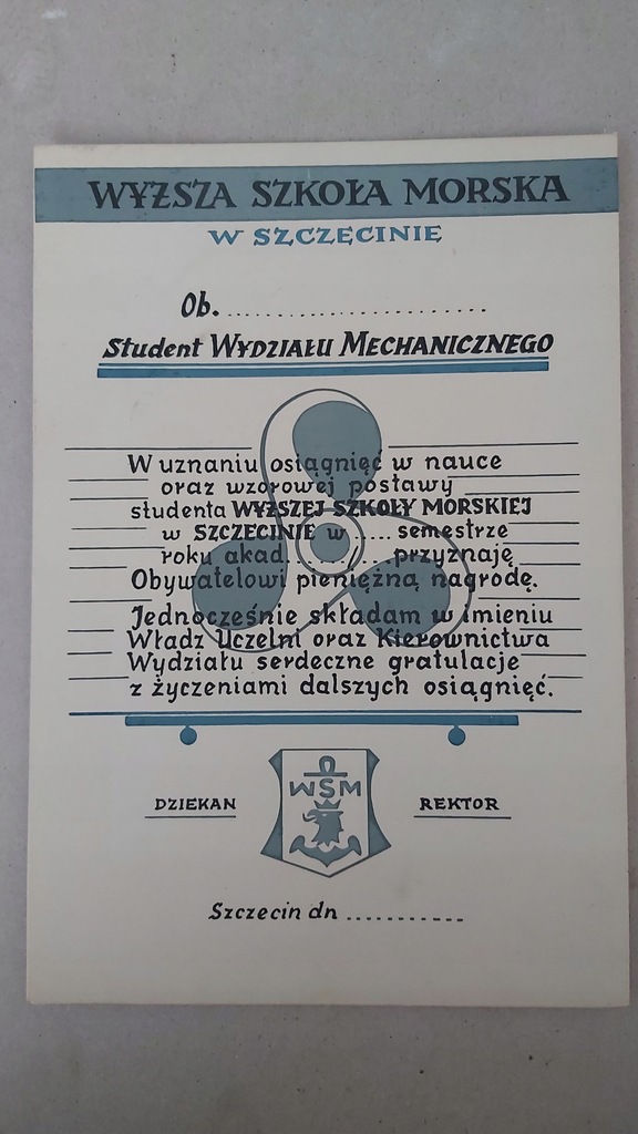 Stary dyplom WSM z PRL-u