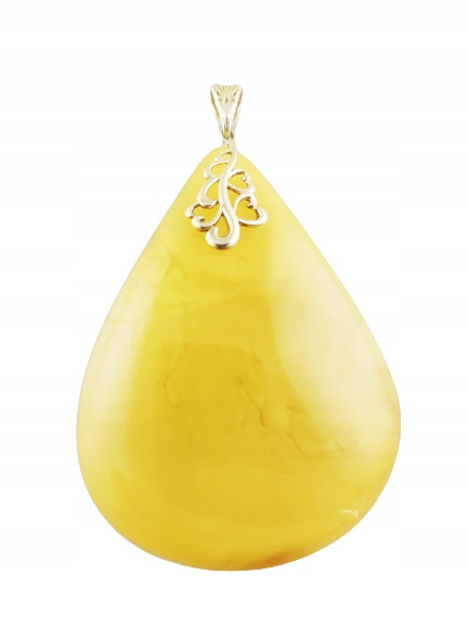 Wisiorek Srebrny Duży z Mlecznego Bursztynu Bałtyckiego - Biały Bursztyn