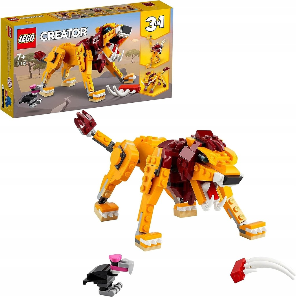 LEGO 31112 Creator 3w1| Dziki Lew | Struś Guziec Zwierzęta