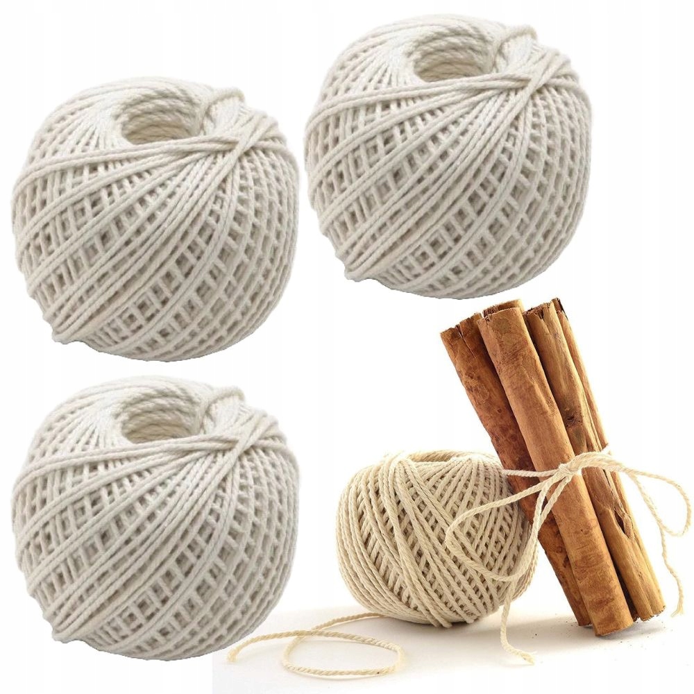 3x Sznurek Naturalny Bawełniany do Podwiązywania Pomidorów Makram 3 mm