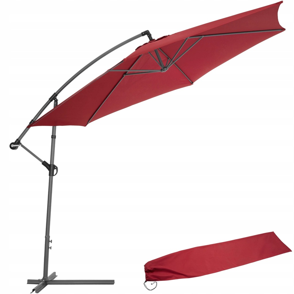 Parasol ogrodowy 350cm z pokrowcem czerwony