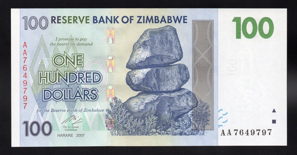 Zimbabwe 100 DOLLARS P-69 UNC 2007