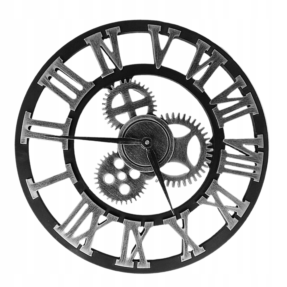 Srebrny zegar ścienny w stylu industrialnym 45 cm