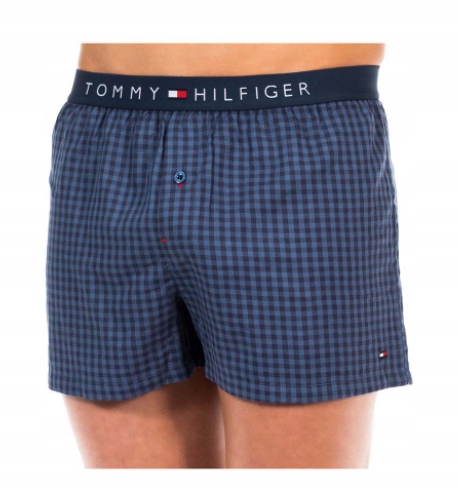 TOMMY HILFIGER SZKORTY MĘSKIE W KRATĘ GRANAT S TUA