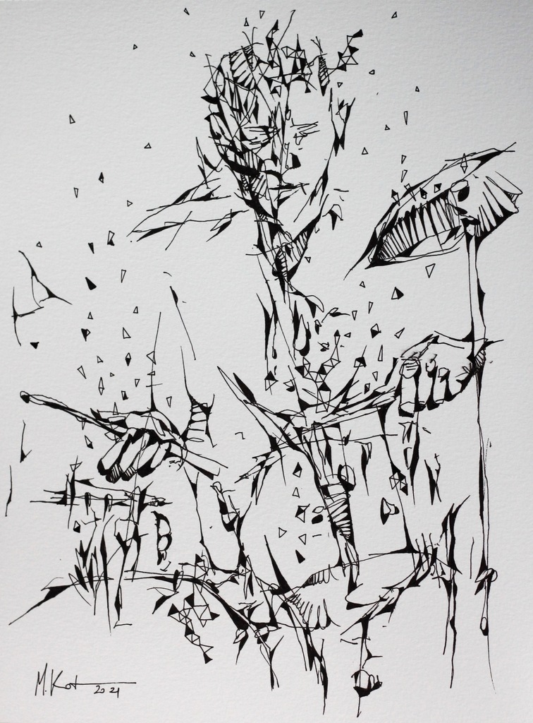 CIEKAWY RYSUNEK MUZYK PERKUSISTA JAZZMAN 21X28