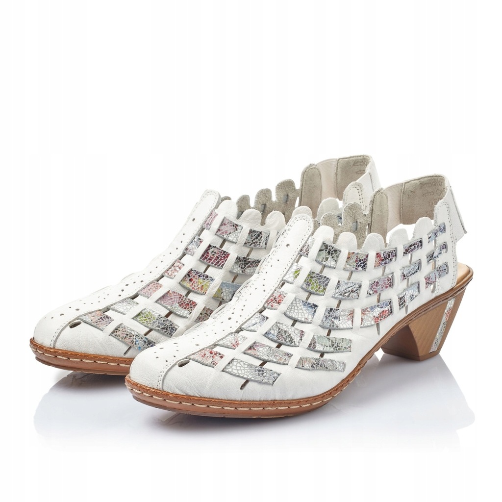 RIEKER buty, sandały skórzane białe damskie 46778