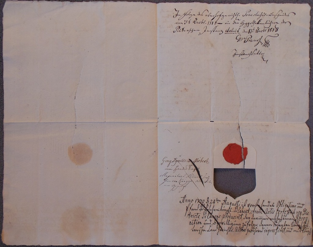 Dokument oryginalny z pieczęciami 1779 1818