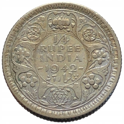 65145. Indie Brytyjskie - 1/4 rupii - 1942r. - Ag