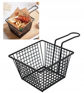 KOSZYK CZARNY SITKO Z UCHWYTEM DO PODAWANIA FRYTEK PRZEKĄSEK 5325