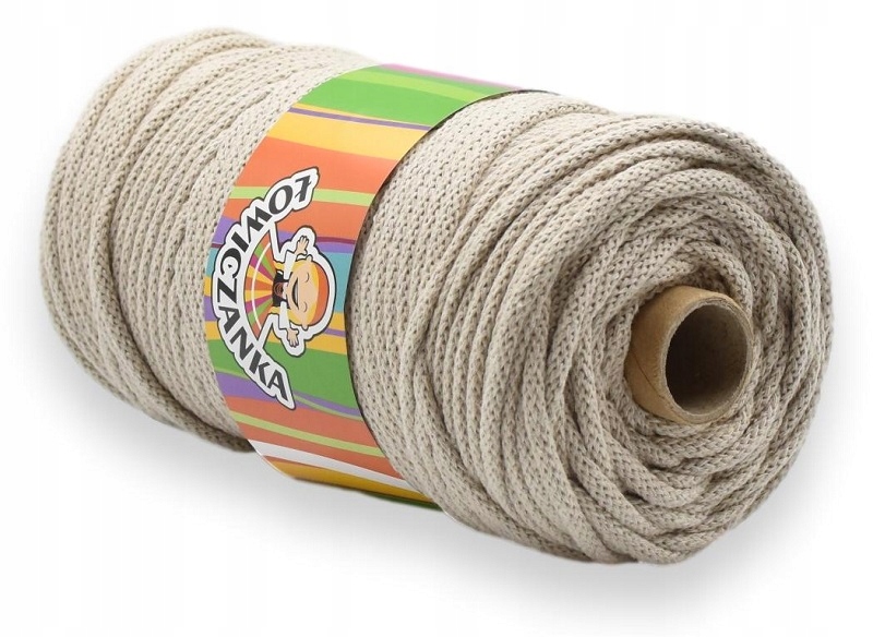 Sznurek bawełniany pleciony PIASKOWY 5mm 50m