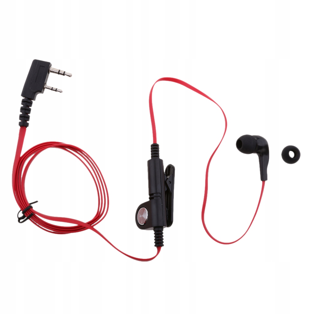 In ear Earpiece Earbud Microphone Flat Cable Earphone For Walkie Talkie Red
