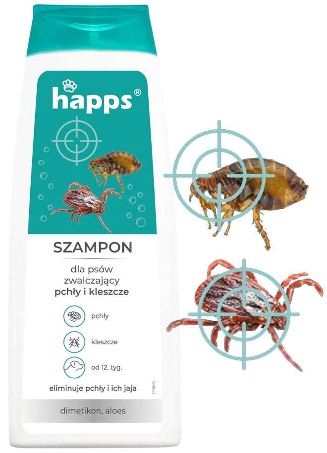 HAPPS Zaawansowany Szampon dla Psów do Zwalczania Pcheł i Kleszczy 250ml