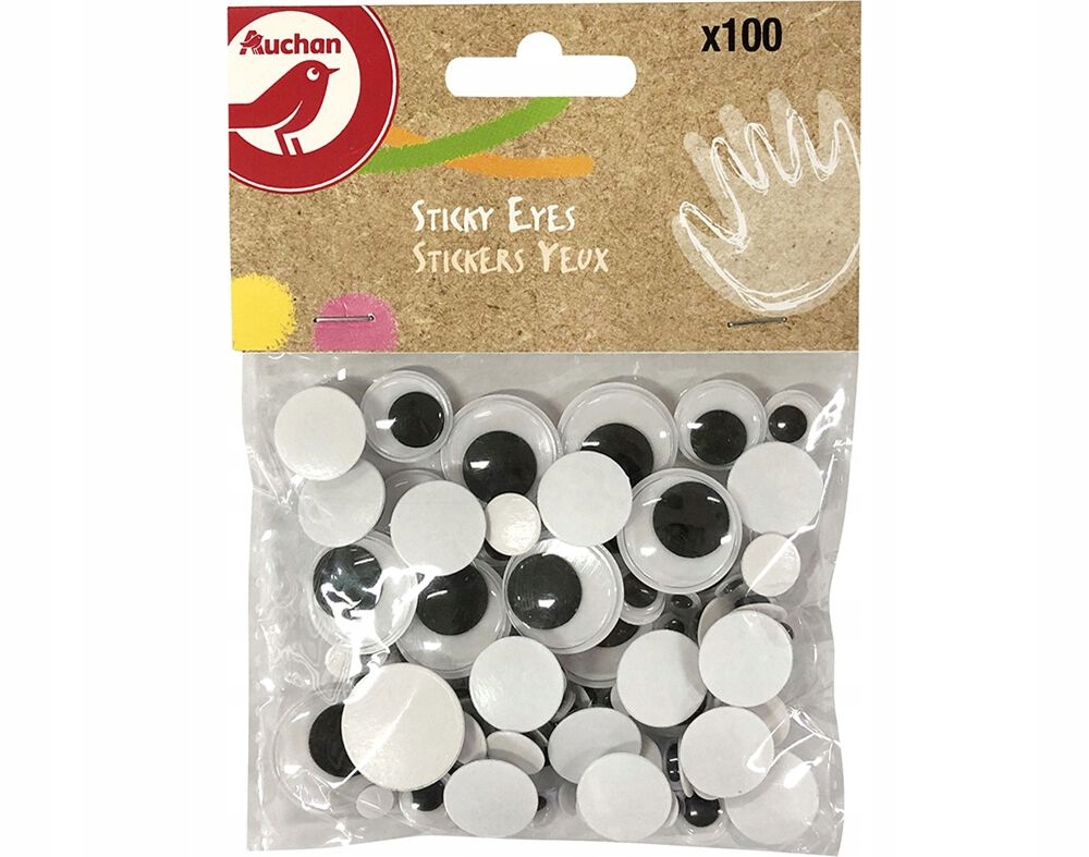 Naklejki oczy ruchome 100 szt Auchan różne rodzaje