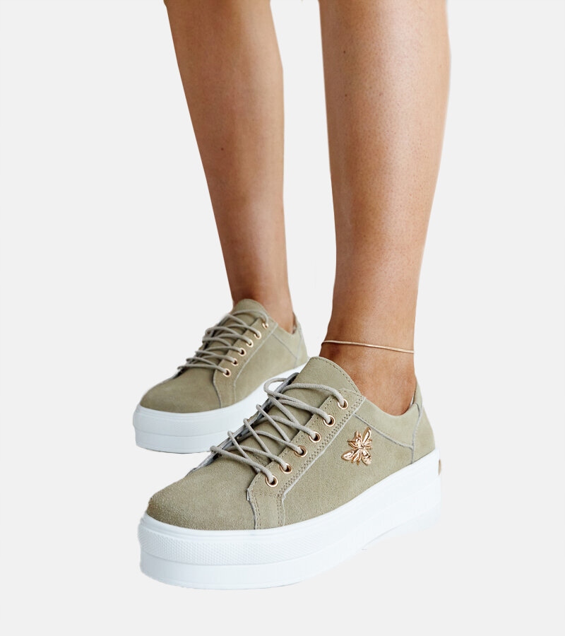 Zielone skórzane sneakersy na grubej podeszwie Mikka 28508 rozmiar 36