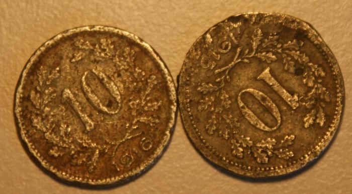 moneta - Prusy - 10 pf - 1915 i 1916 -2 szt. wykop