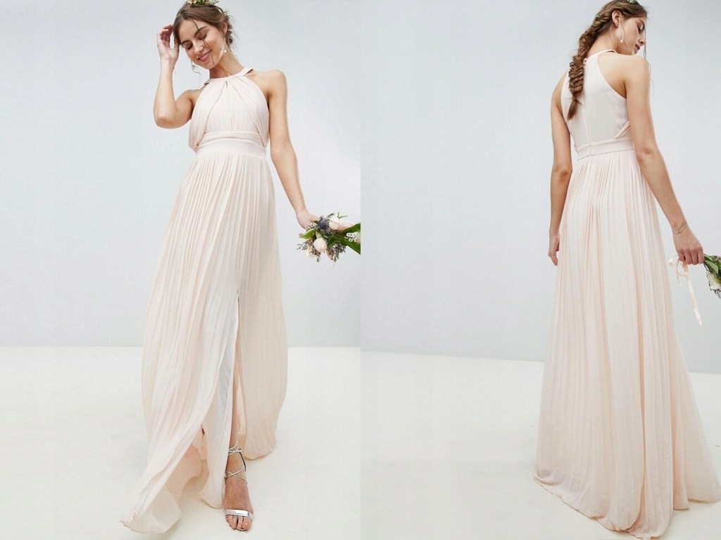 TFNC bezowa nude sukienka maxi plisowana L/40