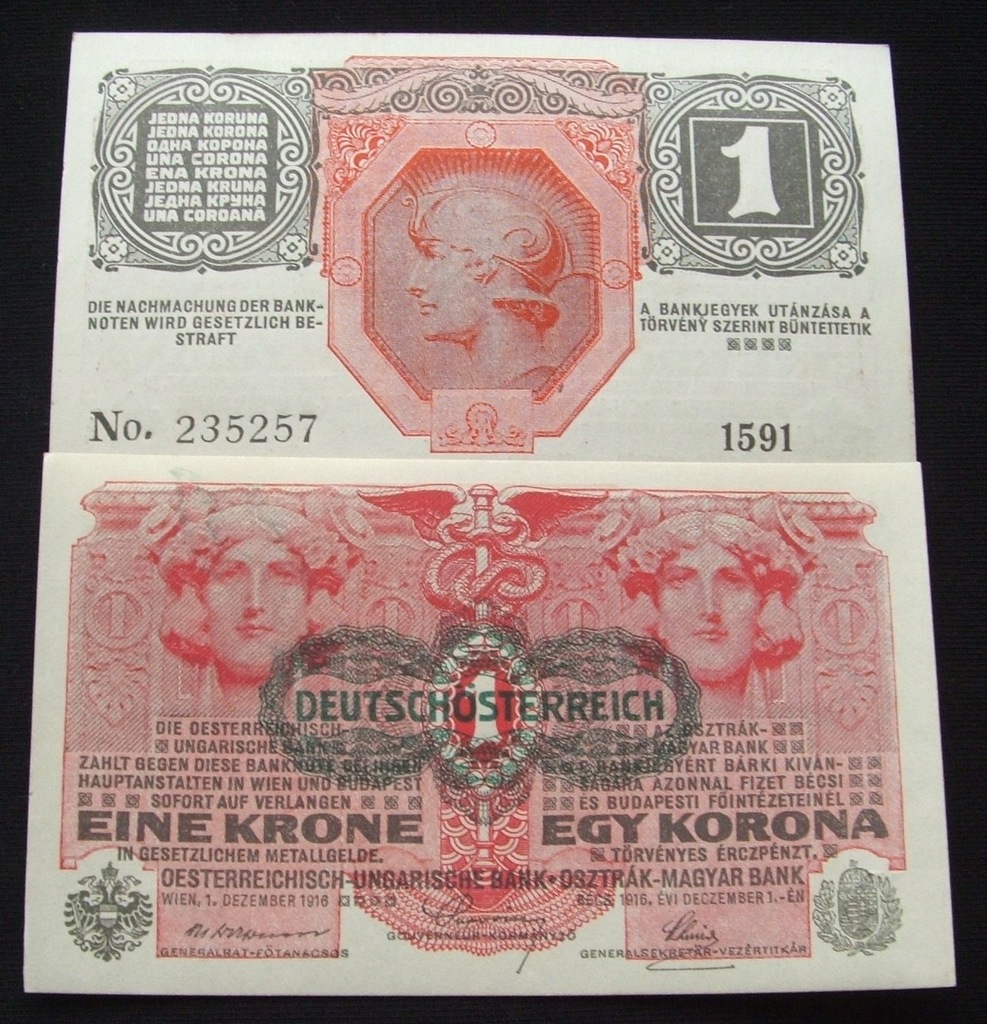 BANKNOT 1 KORONA AUSTRO-WĘGRY 1916 ROK ! STAN UNC