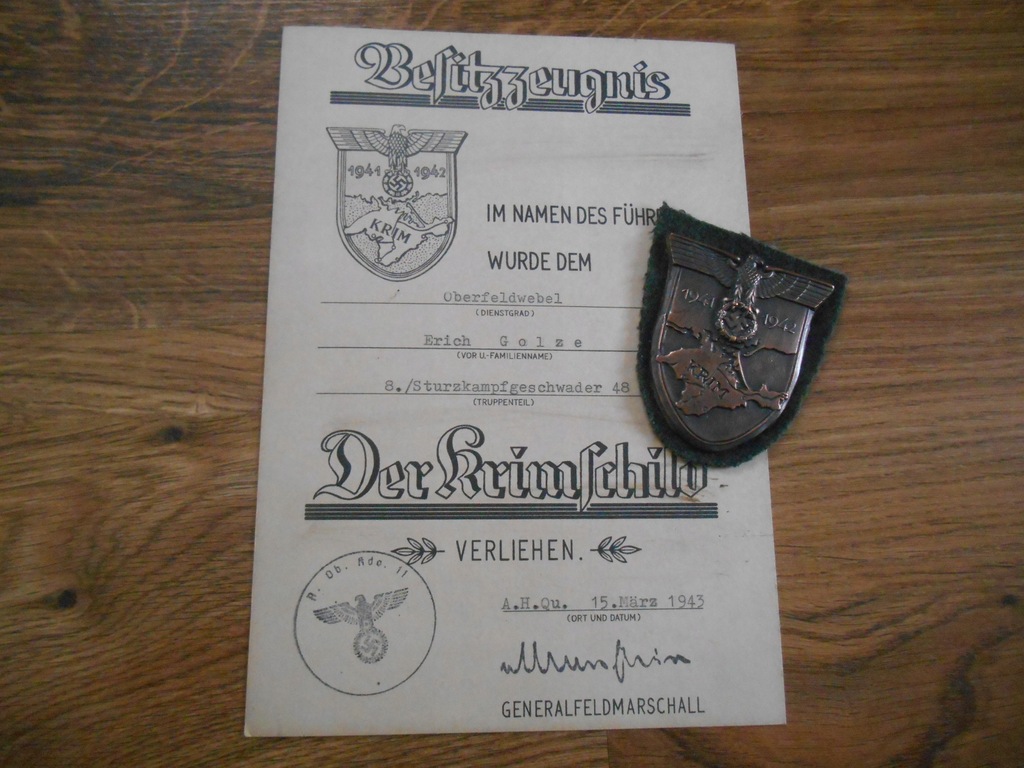 niemiecka odznaka +dokument nadanie 2 wojna