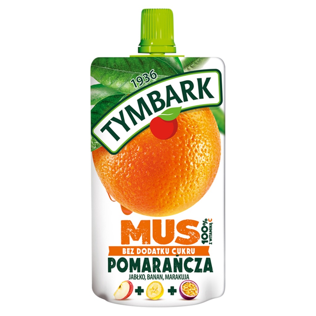 Mus owocowy Tymbark 100 % z owoców pomarańcza jabłko banan marakuja 120 g