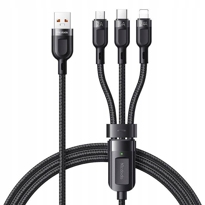 Kabel 3w1 Mcdodo CA-0930 USB-A/USB-C - Lightning - microUSB 6A, 1.2m (czarn