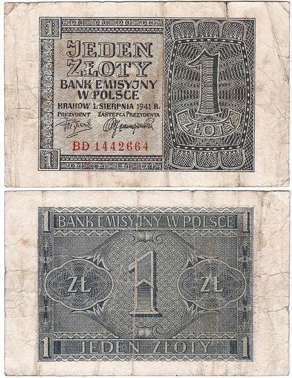 1 Złoty 1.8.1941, Ser. BD, Mił. 99b