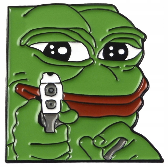 Pin przypinka PEPE THE FROG żaba mem pistolet