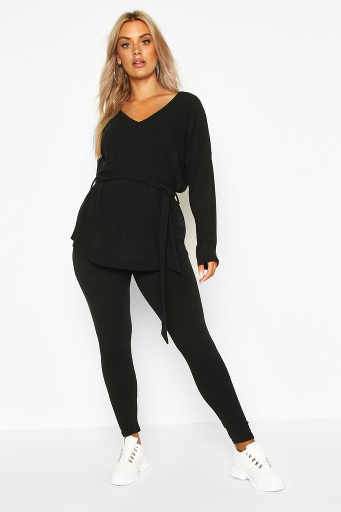 L57317 W01 BOOHOO ŻEBROWANY ZESTAW TOP LEGGINSY 44