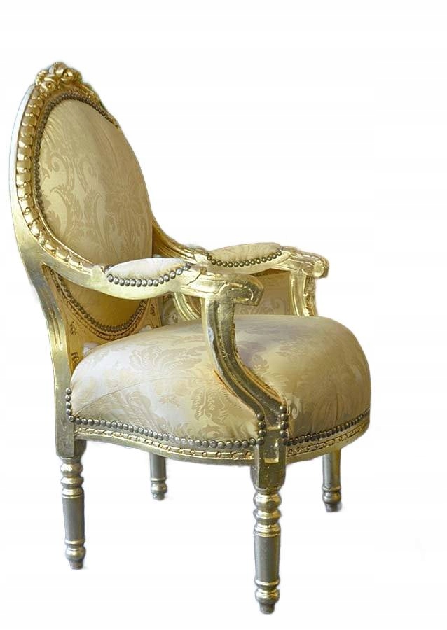 Fotel złoty stylowy z okrągłym opraciem do salonu ludwik barok !