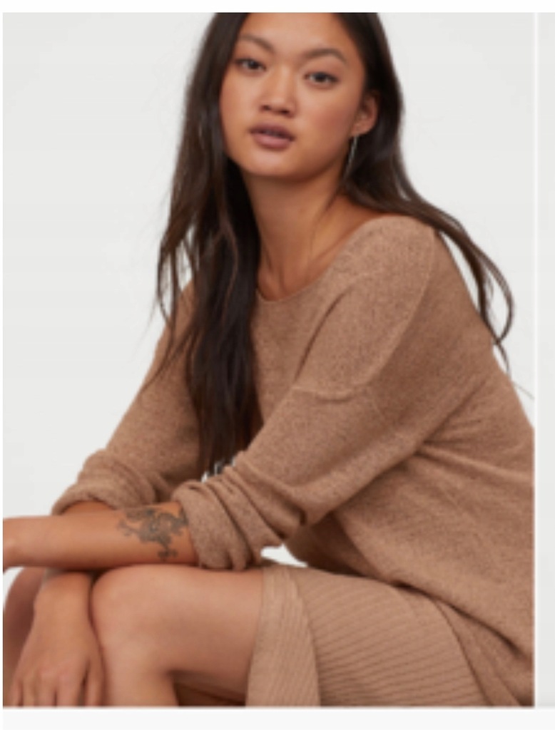 H&M komplet nude beż sweter spódnica XS/S