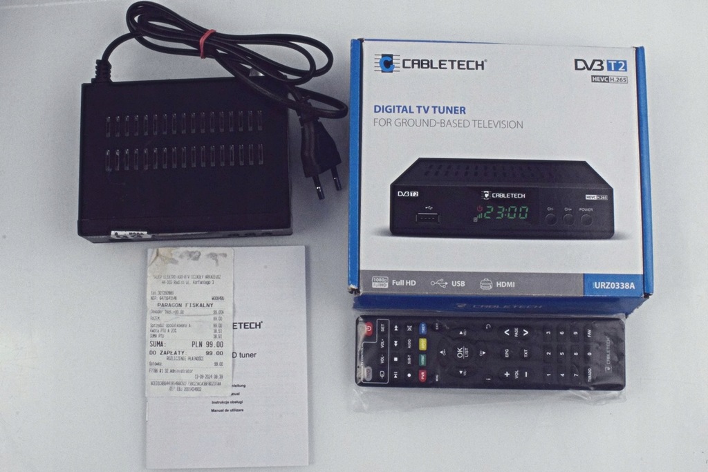 Tuner dekoder TV DVB-T2 H.265 HEVC USB Cabletech