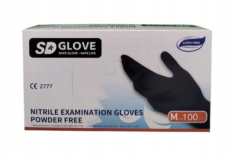 Rękawiczki Nitrylowe Czarne M "SD GLOVE" - Bezpudrowe,Ochronne 100 szt