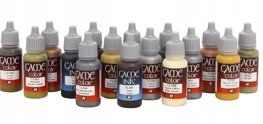 Vallejo zawierające 16 pojemników z farbą akrylową, różne kolory