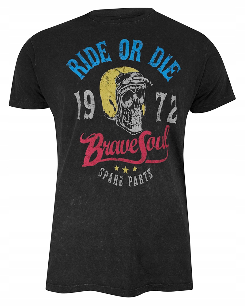 Czarny Męski T-shirt z nadrukiem -Brave Soul- L