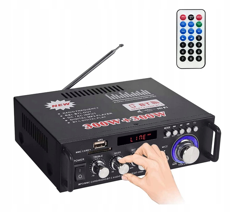 WZMACNIACZ BLUETOOTH 5.0 12V/220V+ PILOTEM BT-298A