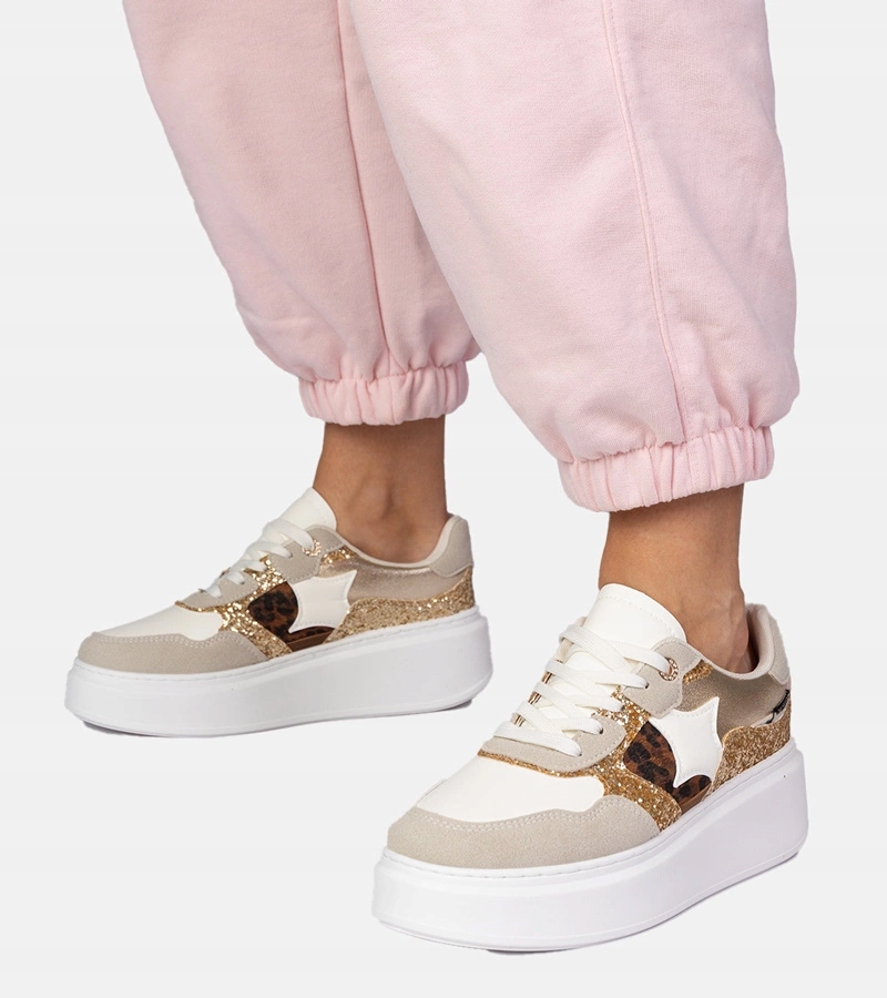 Panterkowe sneakersy z brokatem i zwierzęcym drukiem Bertula rozmiar 38