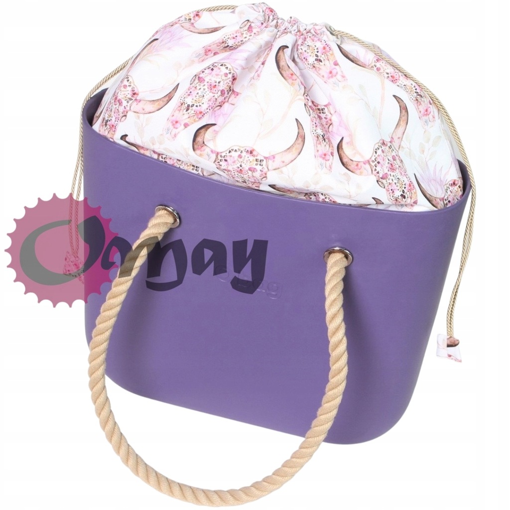 Piaskowy organizer worek do OBAG MINI kwiaty boho komin 2 kieszenie OMAY