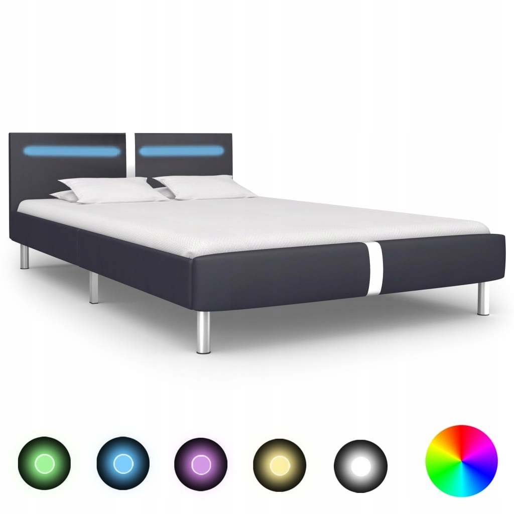 Rama łóżka LED, czarna, sztuczna skóra, 140 x 200