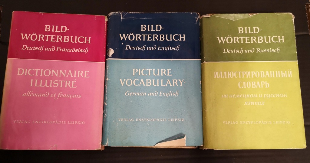 Zestaw 3 Słowniki obrazkowe Niemiecki Francuski Angielski Rosyjski Leipzig