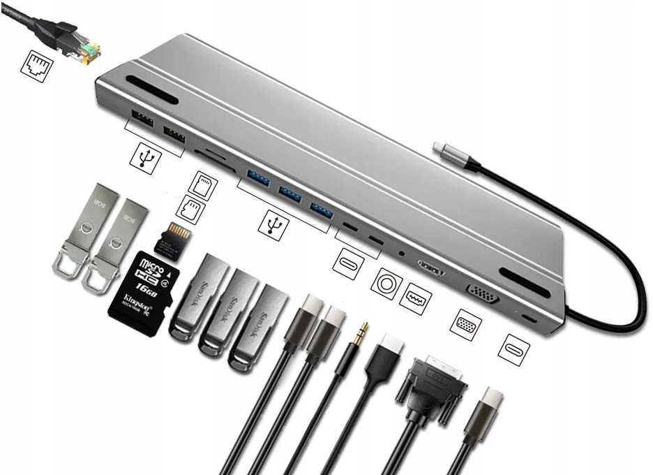 Купить Док-станция HUB 14in1 HDMI VGA LAN USB 3.0 RJ45: отзывы, фото, характеристики в интерне-магазине Aredi.ru