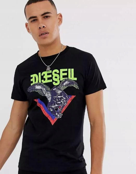 DIESEL T SHIRT M SKI CZARNY Z PRINTEM L 1ZAG 11573042026 oficjalne archiwum Allegro